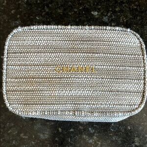 Chanel White and Gold Cosmetic Bag with Textured Fabric
